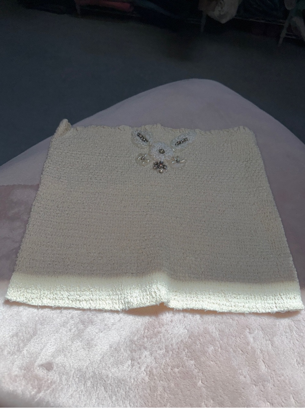 Free People Cream Tweed Tube Top with Beaded Embellishment Sz L